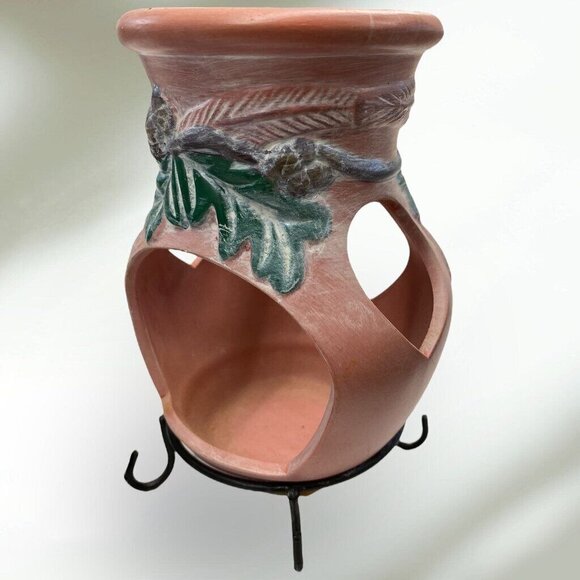 Terracotta Tealight Candle Holder Leaf Design & Stand - Picture 4 of 7